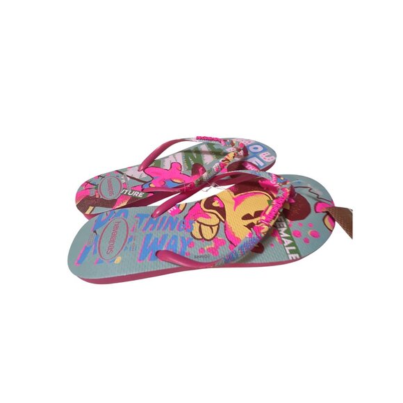 Havaianas Womens Graphic Flip-Flops Size 11/12 Pink & Blue Colorful Design With - Picture 3 of 4